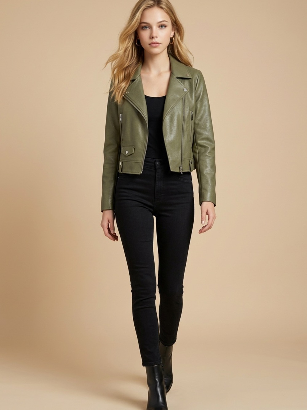 Dynamite Olive Green Faux Leather Moto Jacket